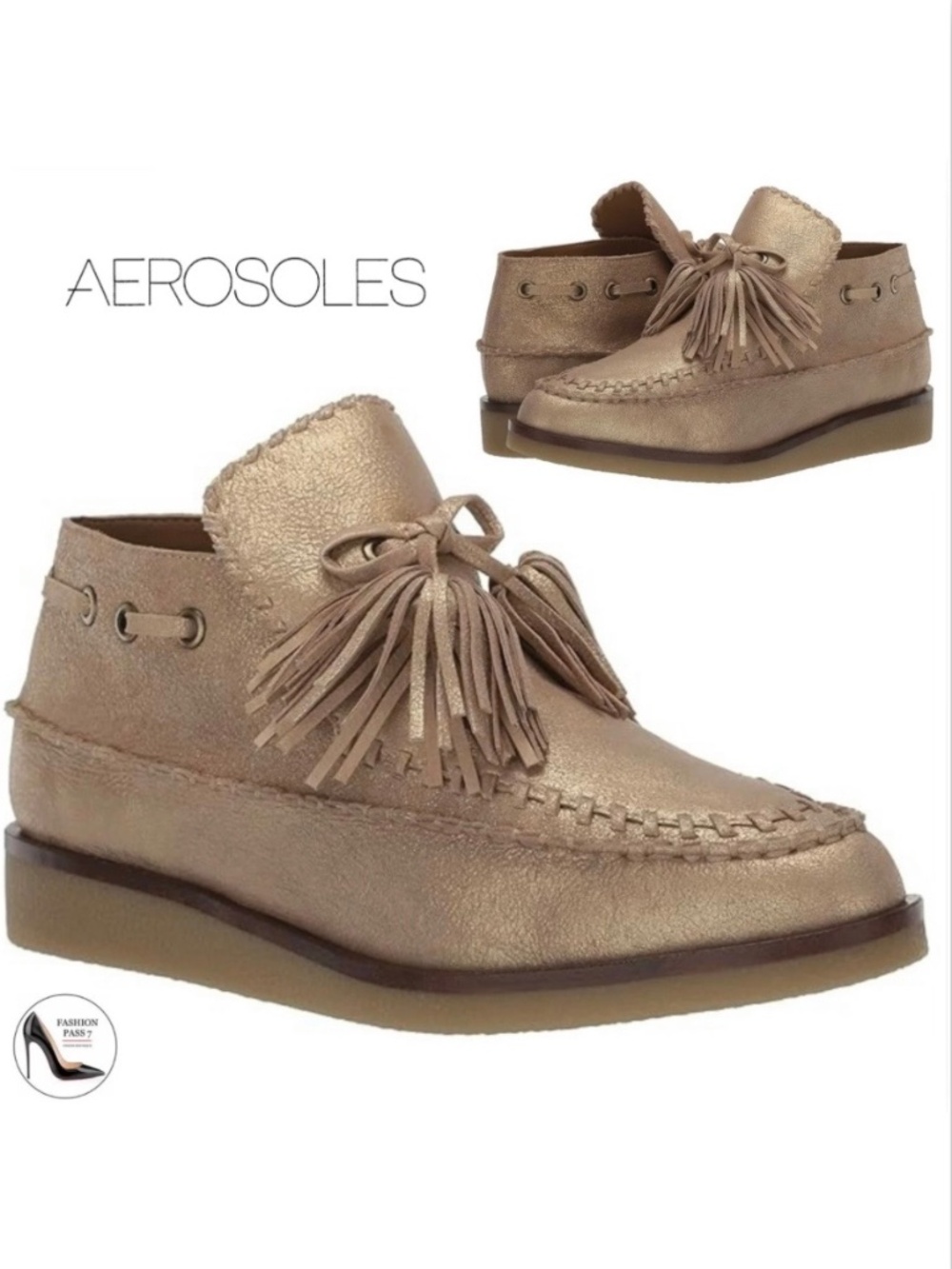 Aerosoles MARTHA STEWART SHIRLEY Gold Leather Tassel Bootie Fleece Lined boots 8